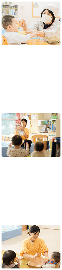 0歳児クラスの保育や子どもとの触れ合いなど保育士Cさんの1日に関する園内の様子